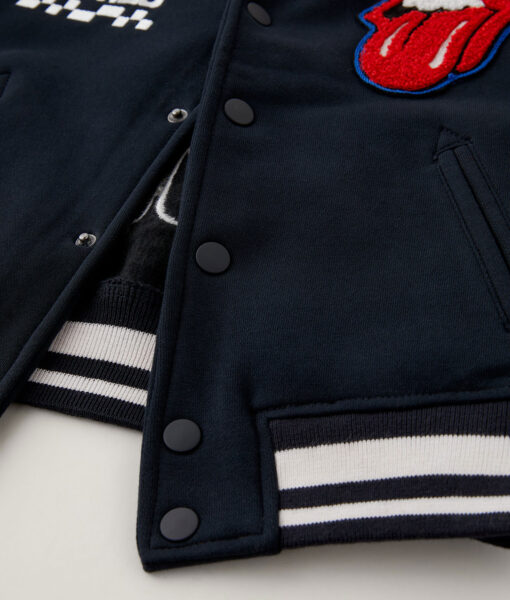 Men's Black Letterman Jacket with Snap Closure & Viscose Lining